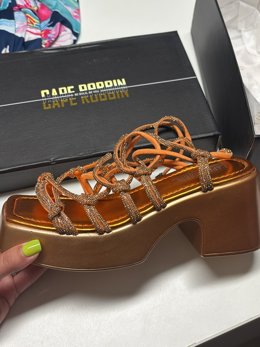 Cape Robbin Metallic Copper Platform Strappy Sandal